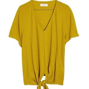 Madewell Texture & Thread Top Mustard Yellow V-Neck Tie-Front Size Extra Large